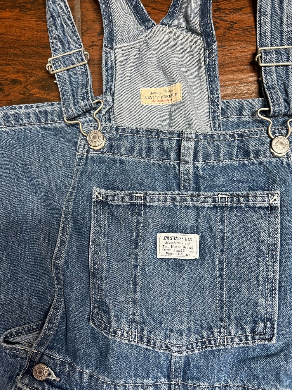 Levi’s Premium Utility Double Knee Wide Leg Dark Wash Denim Jean Overalls XS - Picture 3 of 6